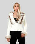 Annelore | Weiße Pelzjacke Damen mit kragen