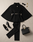 Celestine | Cape Belt Coat in Schwarz
