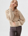 Chunky Strickpullover Damen mit Offenem Rückendetail – Beiger Grobstrick für Herbst und Winter, Entspannte Passform 3