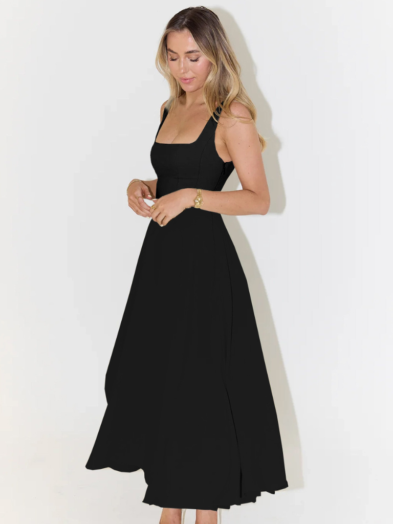 Elegantes Midi-Damenkleid mit Breiten Trägern und Quadrat-Ausschnitt – Festliches Kleid für Hochzeitsgäste und besondere Anlässe 8