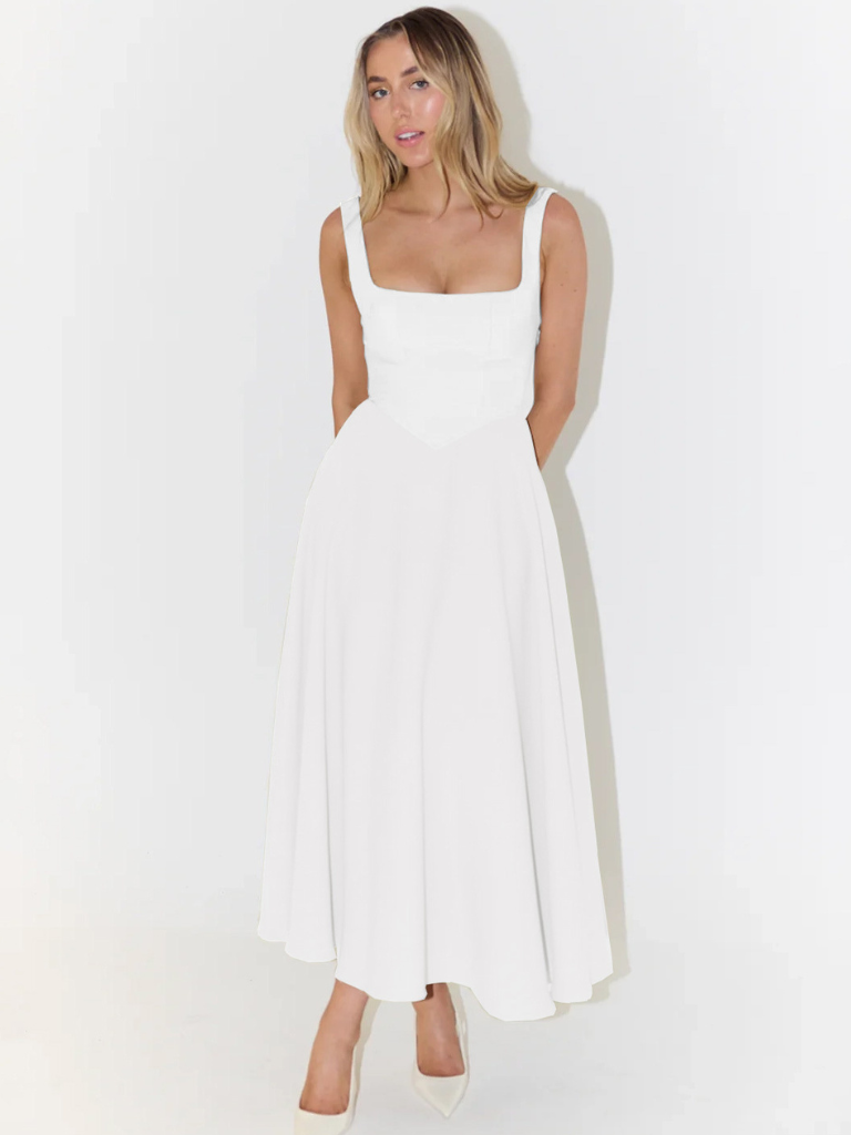 Elegantes Midi-Damenkleid mit Breiten Trägern und Quadrat-Ausschnitt – Festliches Kleid für Hochzeitsgäste und besondere Anlässe 9