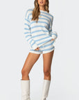 Gestreiftes Strick Set in Salbeigrün und Creme – Oversize Pullover mit Shorts aus 100% Baumwolle für Komfort und Stil 6