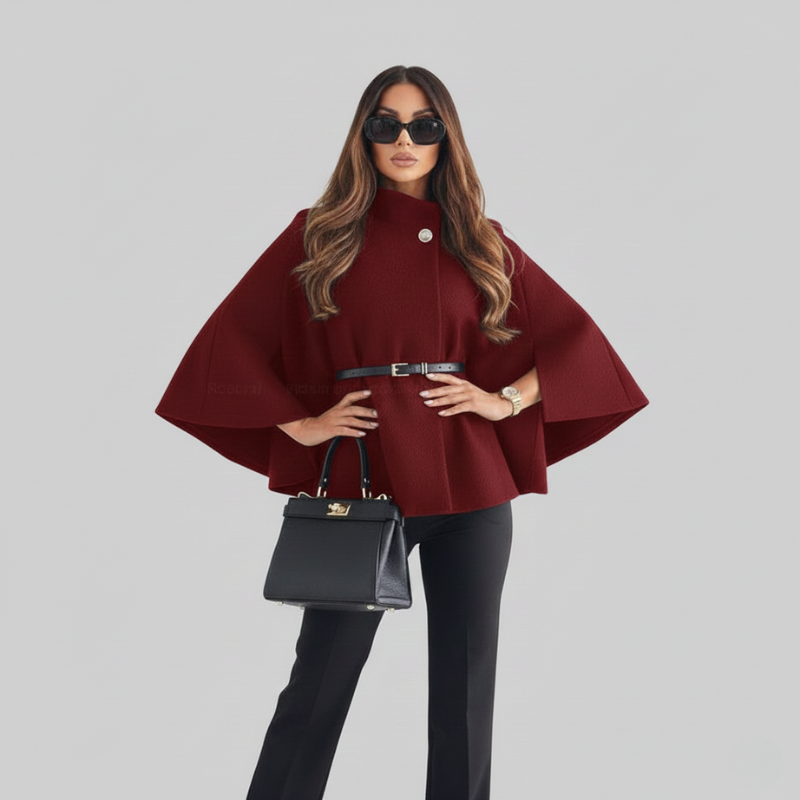 Celestine | Cape Belt Coat in Schwarz