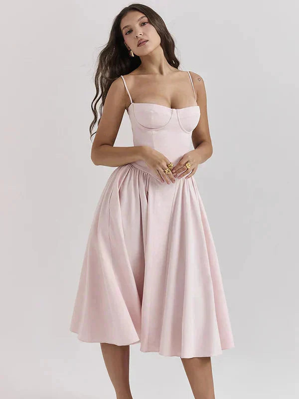Ärmelloses Midi Kleid mit Korsett-Oberteil für Damen – Elegantes Sommerkleid für Hochzeitsgast und Cocktailanlässe 6