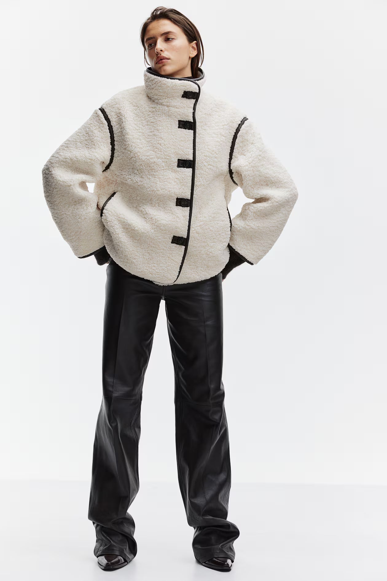 Beige Übergroße Teddyjacke Damen mit Hohem Kragen und Toggle-Verschluss – Kuscheliges Sherpa-Fleece 0