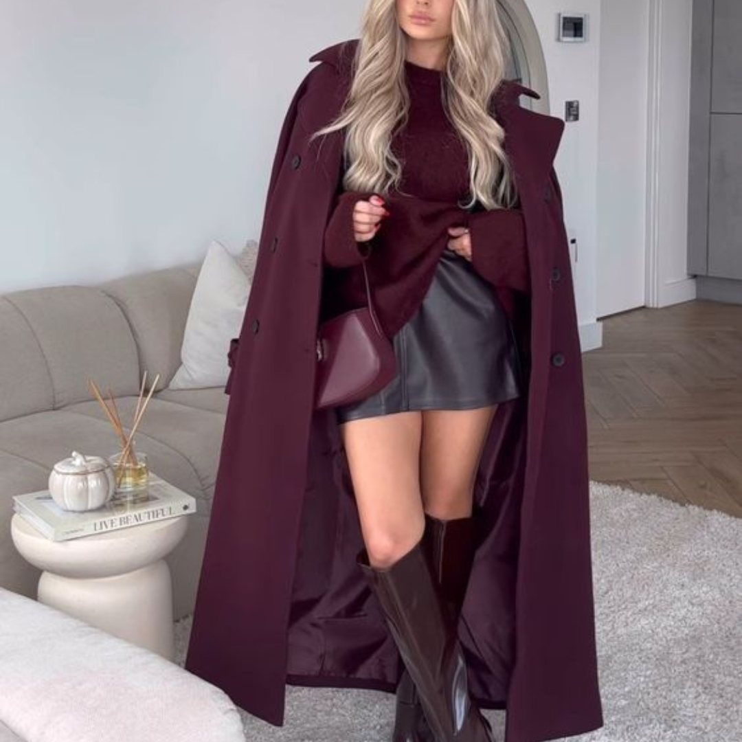 Burgunderfarbener Wintermantel Damen aus Polyester und Wolle – Elegantes Design für jeden Anlass 1