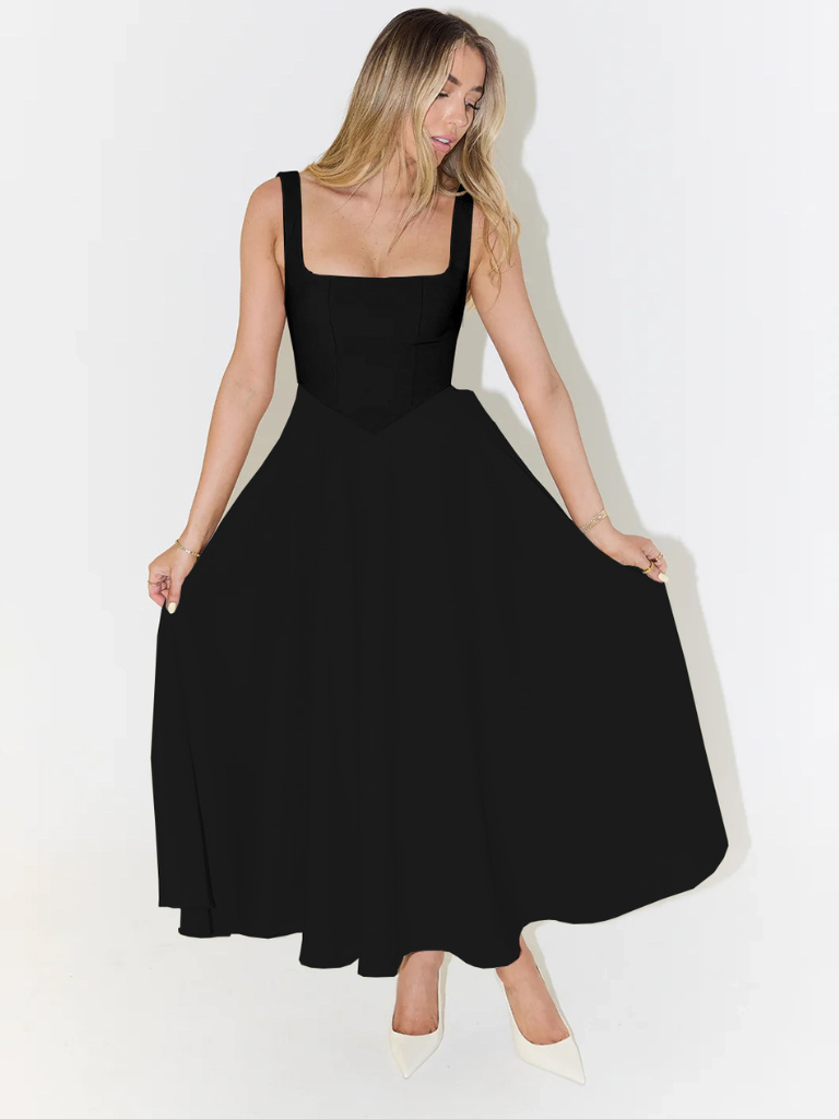 Elegantes Midi-Damenkleid mit Breiten Trägern und Quadrat-Ausschnitt – Festliches Kleid für Hochzeitsgäste und besondere Anlässe 7
