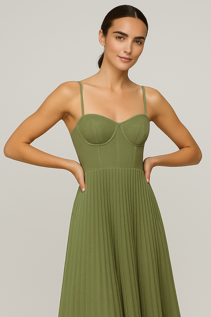 Festliches Kleid Damen in Grün – Midi mit Plissiertem Tüll-Bustier und Ausgestelltem Rock für Hochzeiten und Feste 3