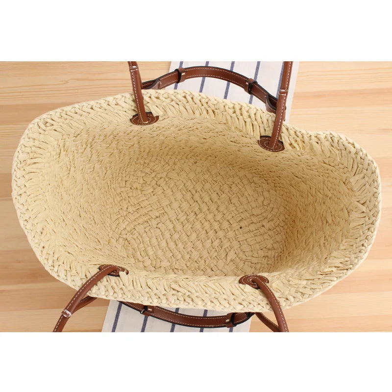 Große Umhängetasche Damen aus 100% Raffia – Handgefertigte Boho-Strandtasche für den Sommer 2