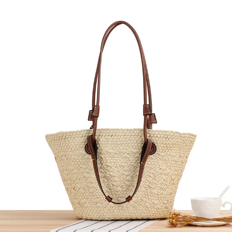 Große Umhängetasche Damen aus 100% Raffia – Handgefertigte Boho-Strandtasche für den Sommer 3
