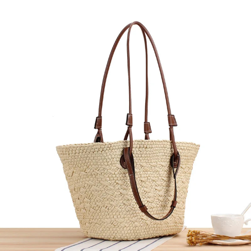 Große Umhängetasche Damen aus 100% Raffia – Handgefertigte Boho-Strandtasche für den Sommer 4