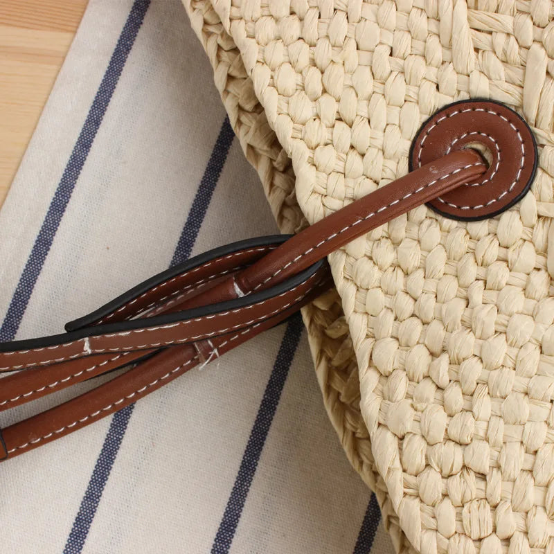 Große Umhängetasche Damen aus 100% Raffia – Handgefertigte Boho-Strandtasche für den Sommer 5