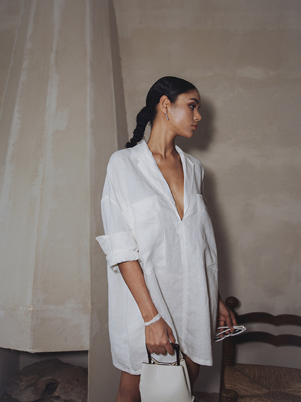 Leichtes Sommerkleid Damen aus Baumwolle-Leinen-Mix mit langen Ärmeln und Taschen – Halbtransparent für warme Tage 4