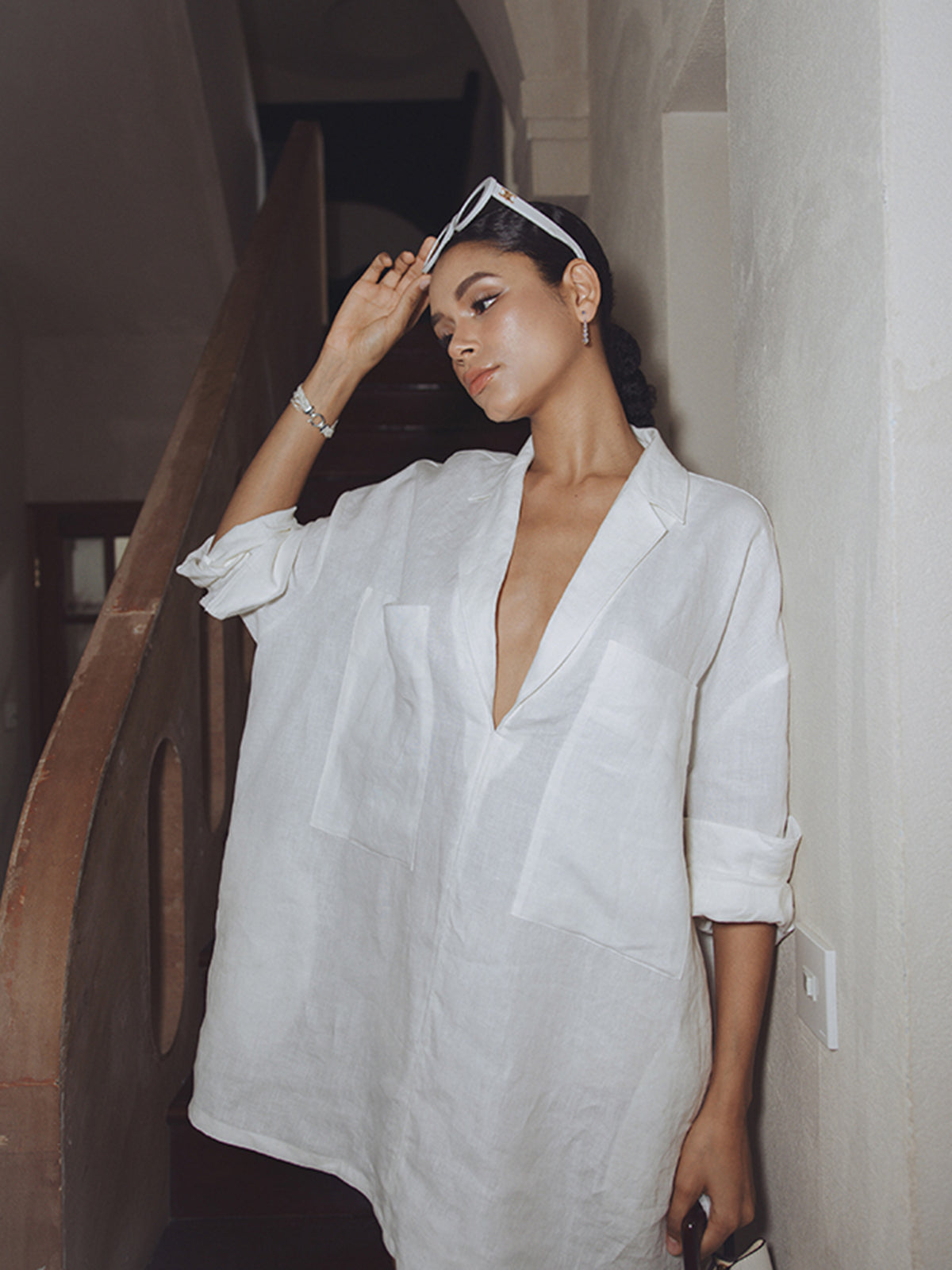 Leichtes Sommerkleid Damen aus Baumwolle-Leinen-Mix mit langen Ärmeln und Taschen – Halbtransparent für warme Tage 5