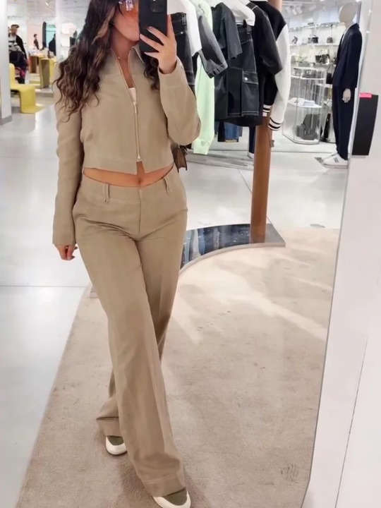 Modisches Damen Set mit Verkürzter Jacke und Geraden Hosen – Bequem, Vielseitig, Pflegeleicht, Größen S-XXL, Schwarz, Beige, Pastell 4