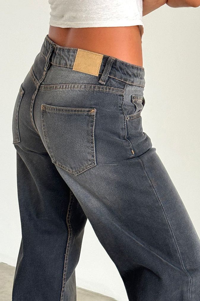 Niedrig Geschnittene Jeans Damen in Dunkelgrau – Entspannte Passform, Bequeme Baumwolle mit Elasthan 4