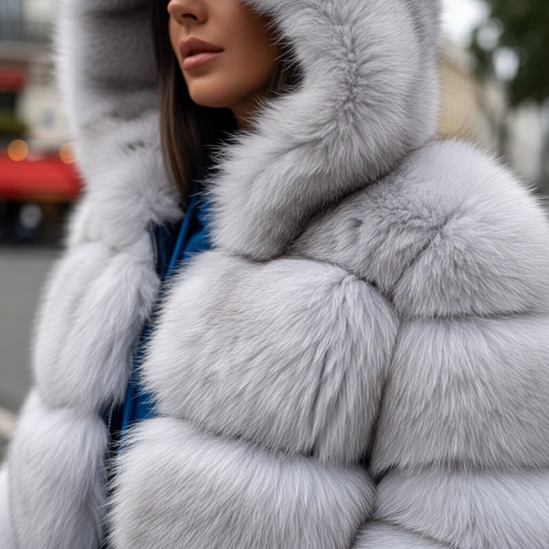 Nahaufnahme einer hellen Steppjacke mit sichtbarer Steppung, weicher Oberfläche und strukturierter Verarbeitung.