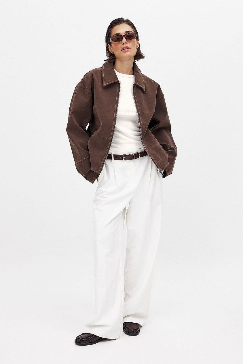 Übergroße Braune Wildlederjacke Damen mit Strukturiertem Kragen für Stilvolle Outfits 2